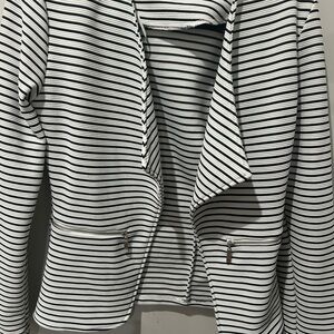 Black and White Striped Blazer with Draped Lapels